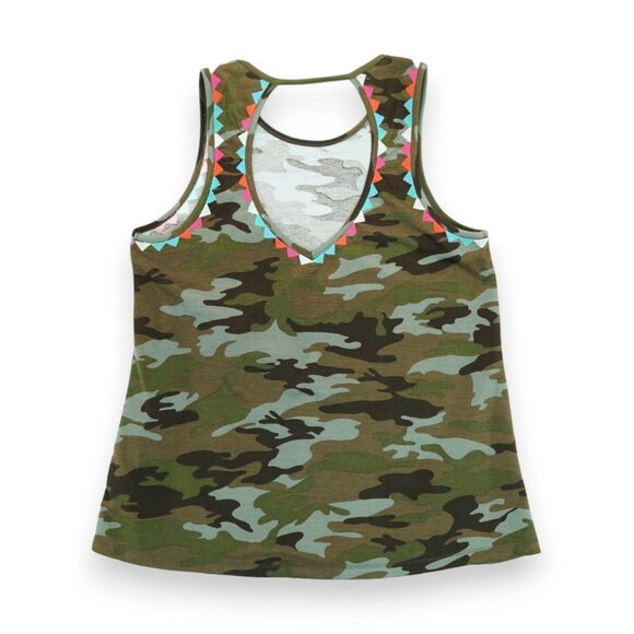 Anthropologie Savanna Jane Tank Top Women's Medium‎ Camo Embroidered Boho Summer - Picture 1 of 3
